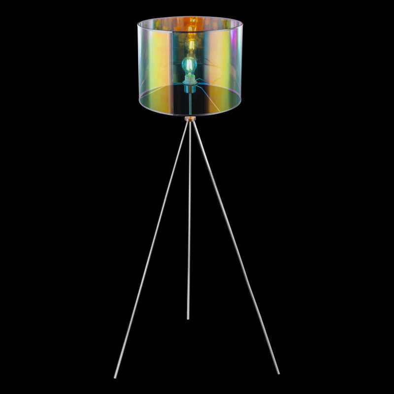 Melanie - Lampada da terra a treppiede con paralume a cilindro trasparente effetto multicolore