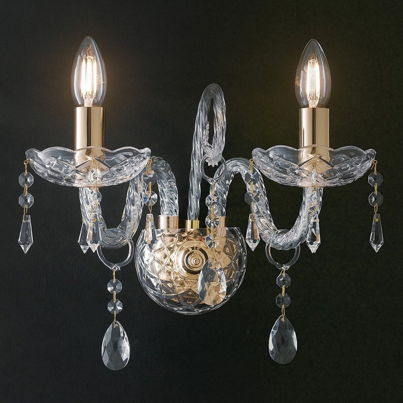 MonaLisa - Applique classica chic a 2 luci in vetro e cristallo con dettagli oro