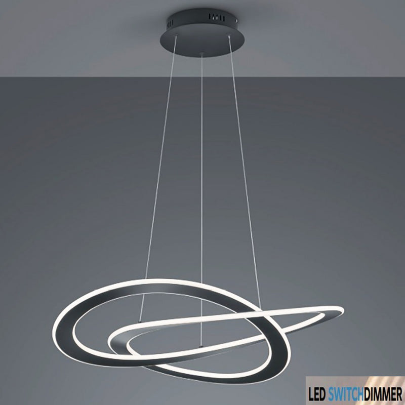 Oakland - Lampadario a sospensione moderno antracite LED 52W, 3 intensità di luce
