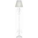 Lampada da terra classica con cristalli e paralume decorato in tessuto bianco