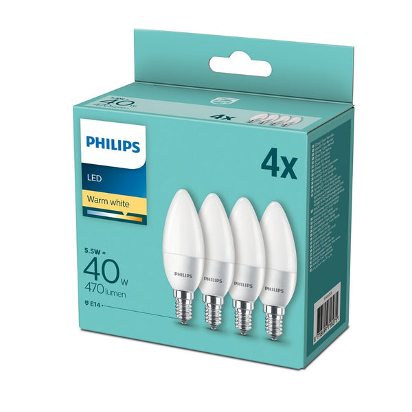 Philips lampadine LED E14 5,5W 470 lumen 2700K luce calda multipack 4