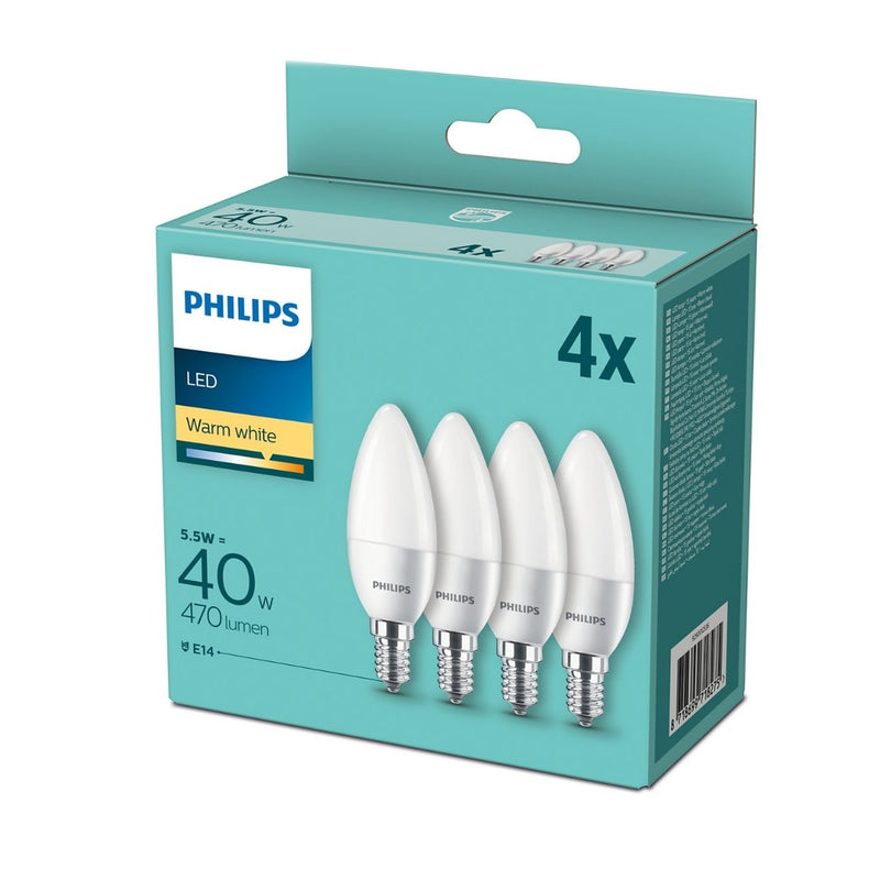 Philips - Confezione risparmio: 4 lampadine LED, 5,5W=40W, attacco piccolo E14, luce calda 2700K