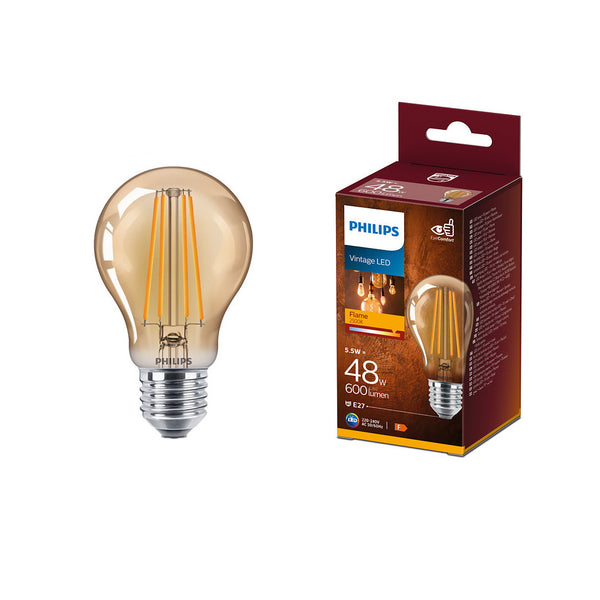 Philips - Lampadina LED E27 5,5W 2500K, lampada decorativa, vintage, ambra.