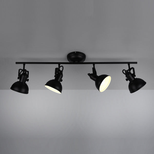 plafoniera industriale nera con 4 faretti orientabili in metallo