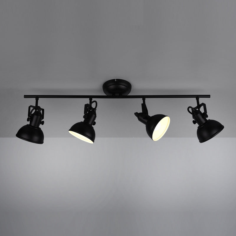 plafoniera industriale nera con 4 faretti orientabili in metallo