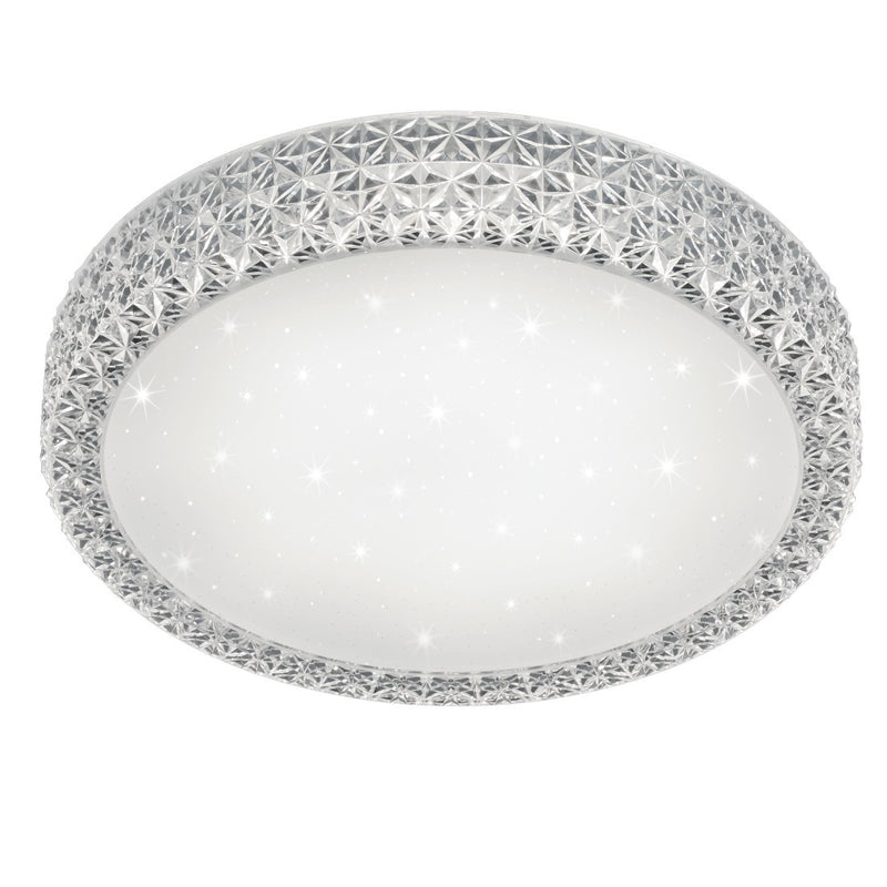 Plafoniera moderna con bordo glitterato 3D, tecnologia Switchdimmer e 2200 lumen per un’illuminazione versatile.