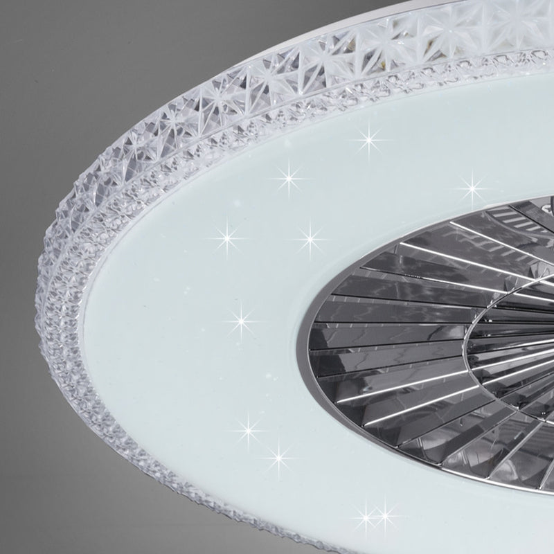 lampada da soffitto con effetto stelle, luce regolabile e ventola cromata controllata da telecomando