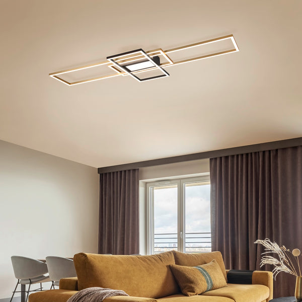 Plafoniera LED Irvine 60W nero oro satinato con telecomando