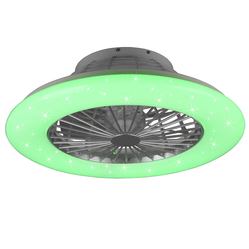 lampada da soffitto bianca con effetto starlight e pale ventilazione