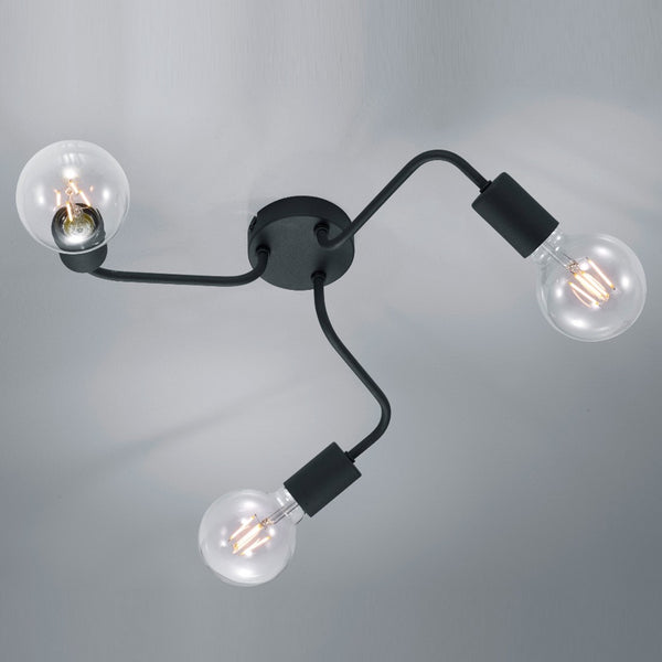 Plafoniera moderna Diallo 3 luci in metallo nero Ø47cm E27