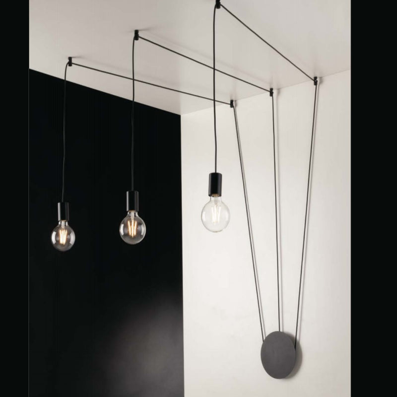 plafoniera applique habitat 3 luci a caduta con rosone in metallo e cavi lunghi 5 metri
