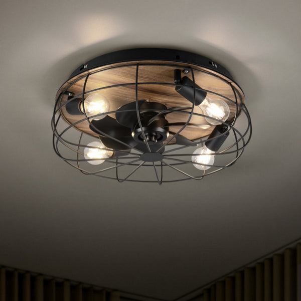Plafoniera Trondheim Ø48 cm nera con fondo legno