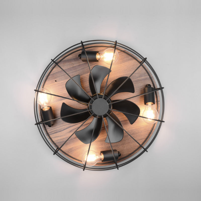 Ventilatore da soffitto compatto stile industriale legno e nero