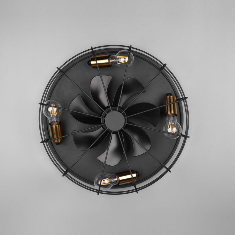 Plafoniera vintage con ventilatore integrato nero ed oro invecchiato