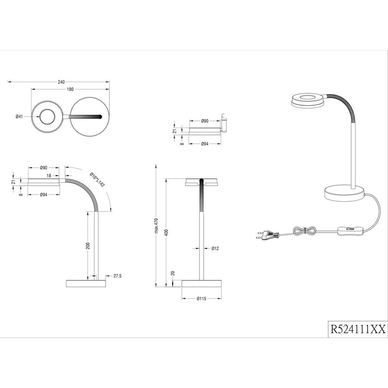 Rennes - Lampada da studio LED 4W, rosa, flessibile