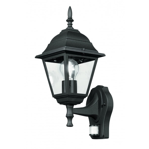 Roma - Lampada a lanterna nera classica da esterno discendente IP44, con sensore di movimento rilevatore di passaggio PIR