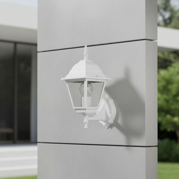 applique da esterno bianca ip44 con lanterna in alluminio e vetri trasparenti