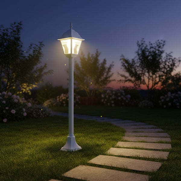 lampioncino esterno bianco a lanterna per vialetti e bordi giardino