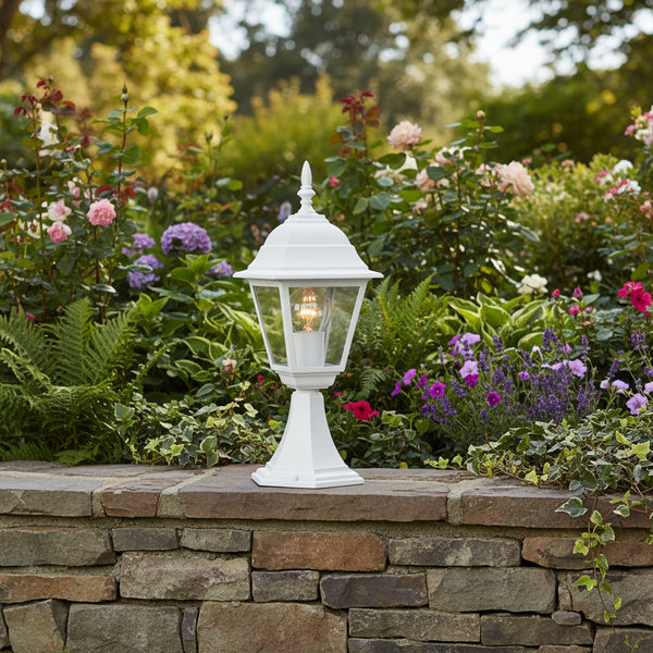 lampioncino da giardino bianco con lanterna quadrata e attacco e27