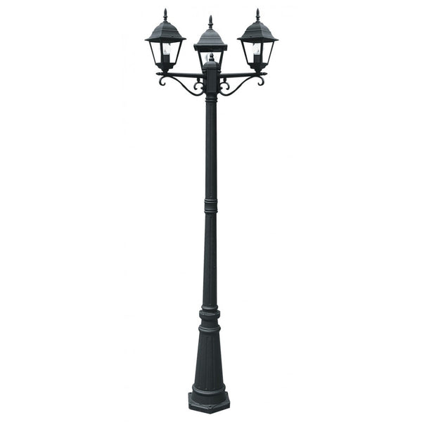 Roma - Lampione classico a 3 lanterne, nero, altezza 190cm, IP44