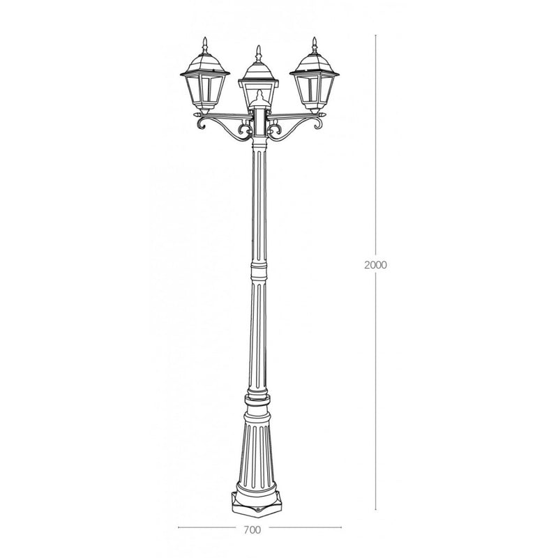 Roma - Lampione classico a 3 lanterne, nero, altezza 190cm, IP44