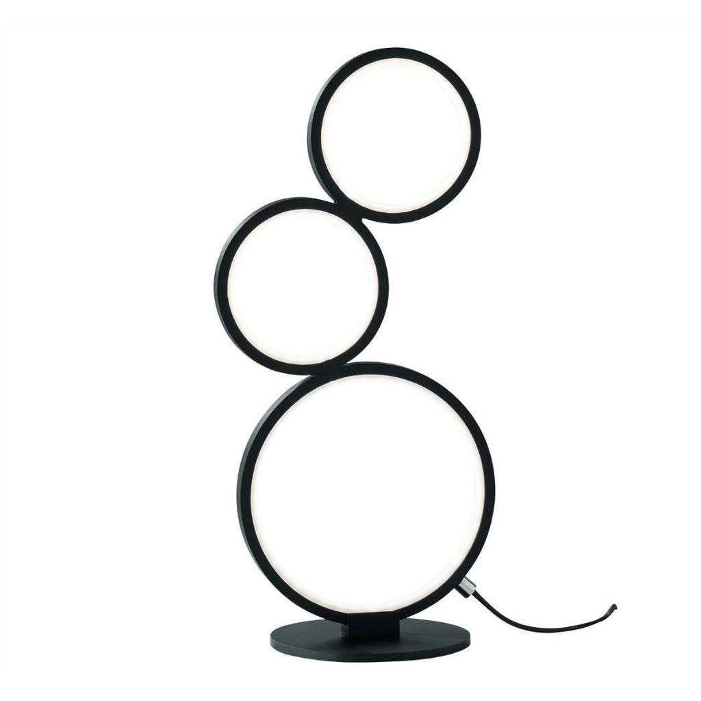 Lampada da Tavolo Moderna Rondo in Metallo Nero con Design ad Anelli LED 17W Dimmerabile