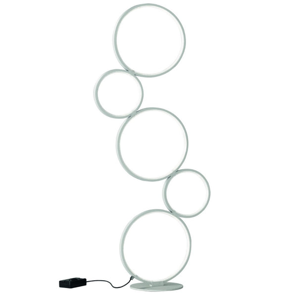 Lampada da terra moderna RONDO con 5 anelli bianchi LED 36W dimmerabile per soggiorno o camera da letto.