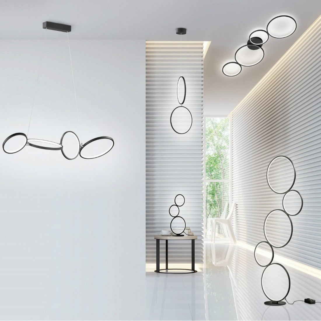 Lampada Da Terra LED Brilliant Clavicembalo | 5 Luci Dimmerabili, 362lm, 3000K, Alluminio/nero