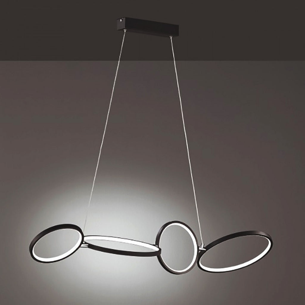 Lampadario a sospensione Rondo LED 37W, design moderno a 4 anelli, nero, 3 intensità di luce