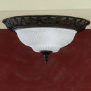 Plafoniera rustica serie Countries in metallo ruggine con vetro sabbiato decorato Ø38 cm