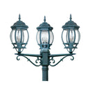 Lampione classico 3 luci con lanterne ad oliva e vetri stondati per giardini e terrazzi

