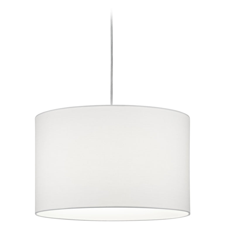 Sospensione cilindrica Hotel in tessuto bianco diametro 40 cm per sistema a binario bifase DUOline 230V, altezza regolabile e attacco E27