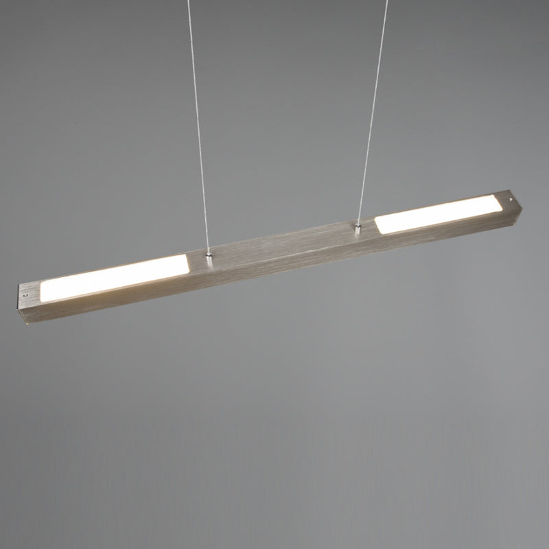 Lampadario moderno LED lineare Paros 29W biemissione in acciaio satinato per sistema a binario bifase DUOline, luce calda 3000K dimmerabile