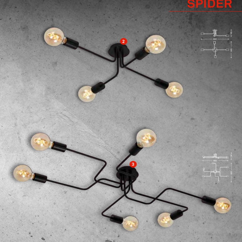 Spider - Plafoniera moderna minimale nera 6 luci, 2887-065 Briloner