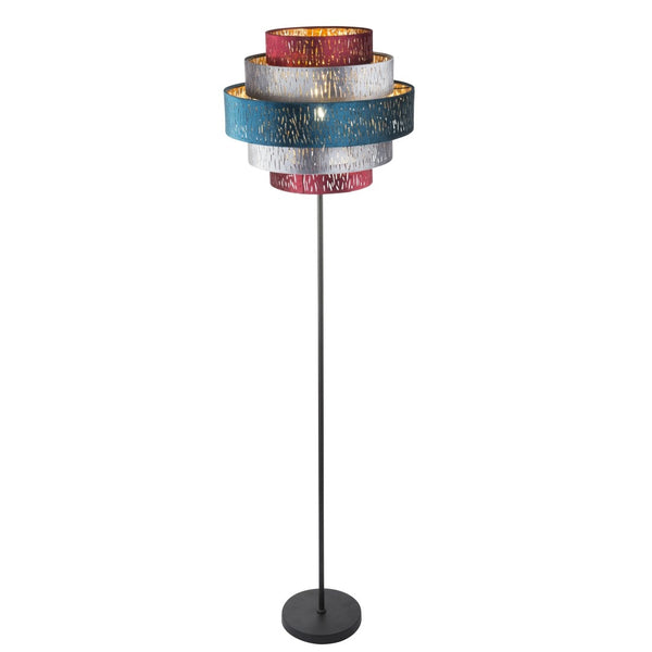 Ticon - Lampada da terra moderna con cilindri in tessuto multicolore, Globo Lighting