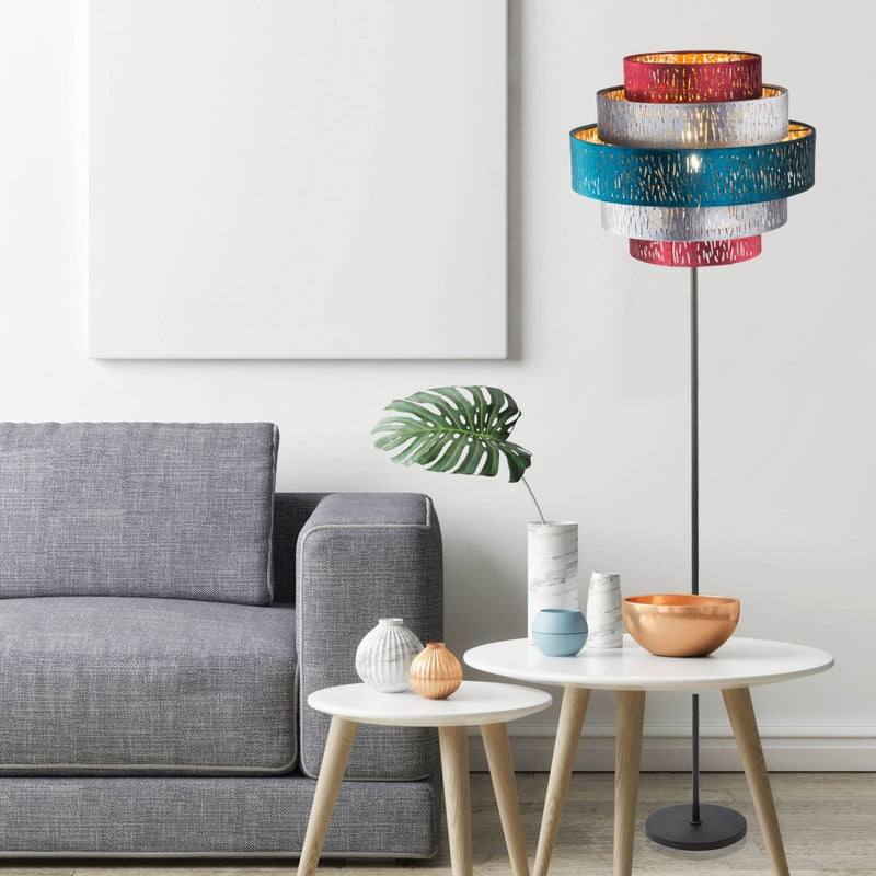 Ticon - Lampada da terra moderna con cilindri in tessuto multicolore, Globo Lighting
