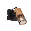 faretto spot vintage orientabile legno e metallo nero con gabbia cilindro