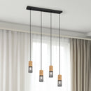 lampadario tosh 4 luci sospensione lineare legno e gabbia in metallo nero vintage