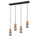 lampadario tosh a sospensione 4 calate in linea legno naturale e metallo nero