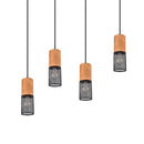 lampadario vintage industriale tosh 4 luci in legno e gabbia nera E27