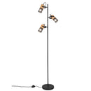 lampada da terra piantana tosh 3 spot orientabili legno e gabbia metallo nero vintage