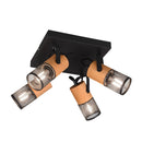 plafoniera tosh quadrata 4 faretti legno e metallo nero stile vintage