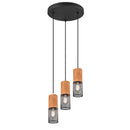 lampadario tosh 3 luci sospensione legno e gabbia in metallo nero vintage
