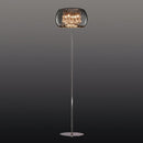 Lampada da pavimento Vapore cromata con pendagli in vetro decorativi