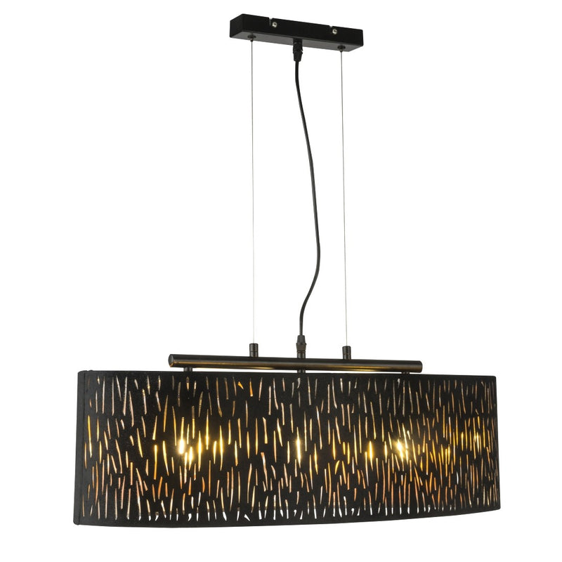 Tuxon - Lampadario ovale velluto nero interno oro, larghezza 65cm, 3 luci, Globo Lighting