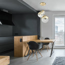 Lampadario moderno Varus a tre luci in vetro trasparente e metallo oro