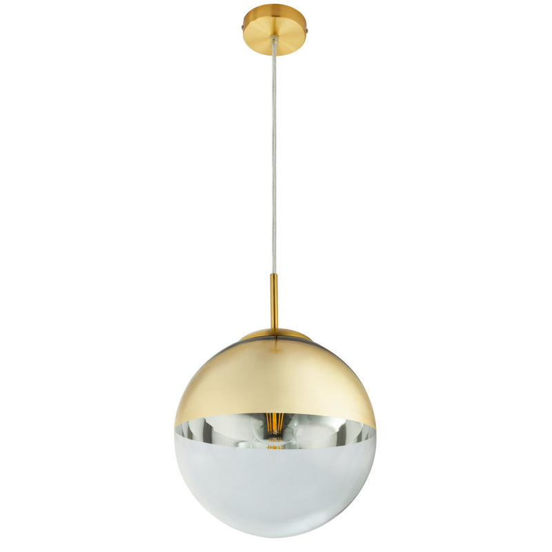 Varus - Lampadario moderno a sospensione, sfera in vetro Ø 25cm con calotta oro
