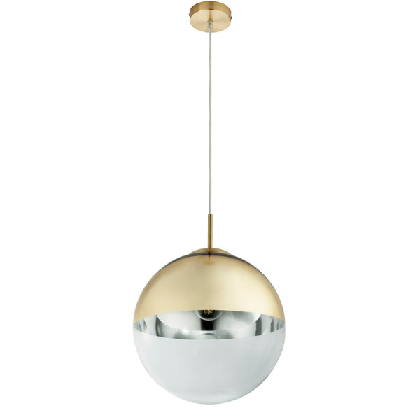 Varus - Lampadario moderno a sospensione, sfera in vetro Ø 30cm con calotta oro
