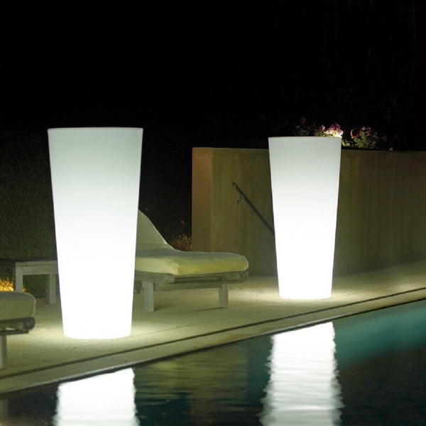 vaso luminoso geco tondo bianco per giardino e terrazzo