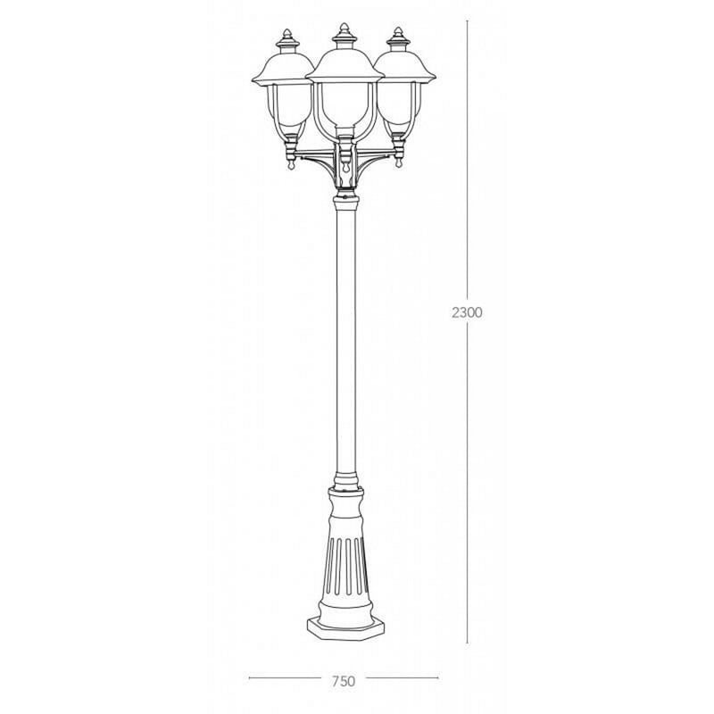 Venezia - Lampione da giardino rustico 230cm, 2 lanterne con piattello in rame, IP44 da esterno